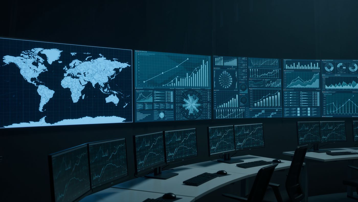 A security operations centre wall of monitors