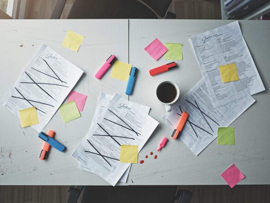 Hiring documents and planning spread across a desk